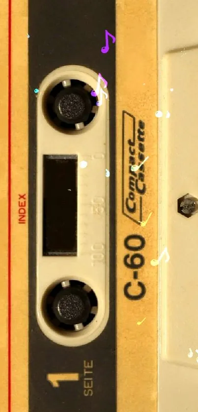 Vintage cassette tape with beige tones in a retro design.