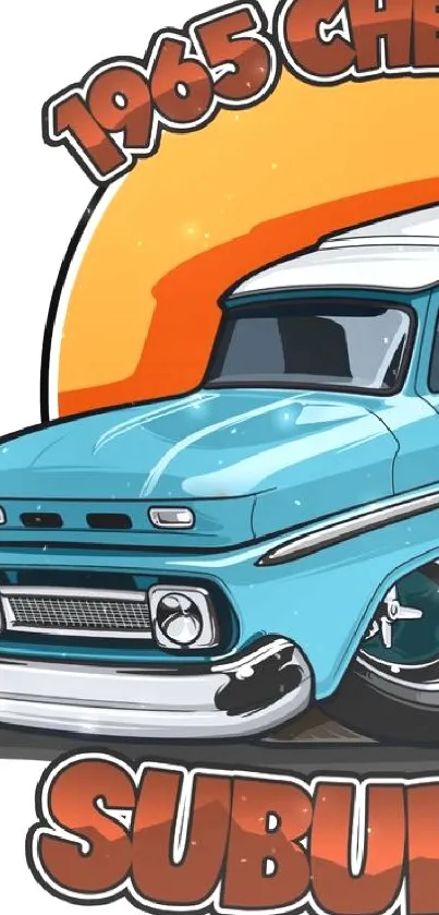 Cartoon 1965 Chevrolet Suburban in blue, with a bold graphic vibe.