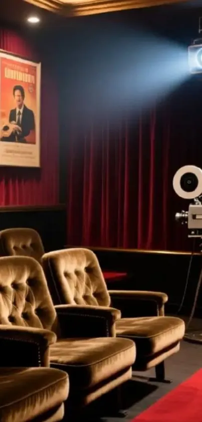 Vintage cinema with projector and seats.