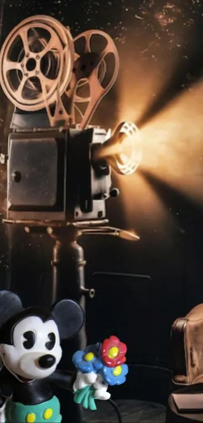 Vintage projector with Mickey against dark background.