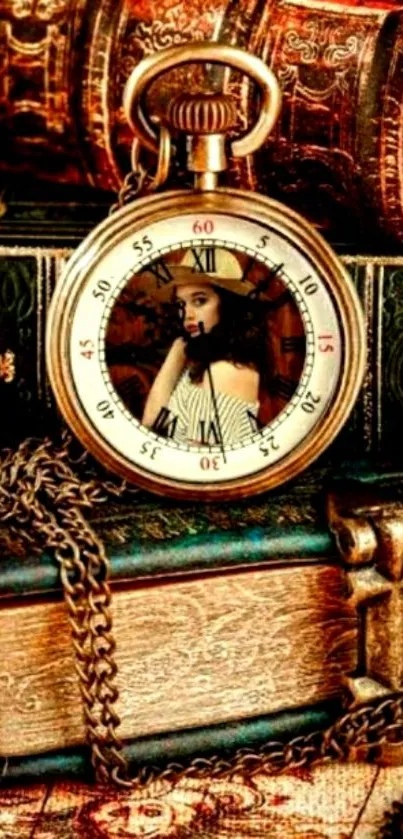 Vintage clock and books mobile wallpaper.