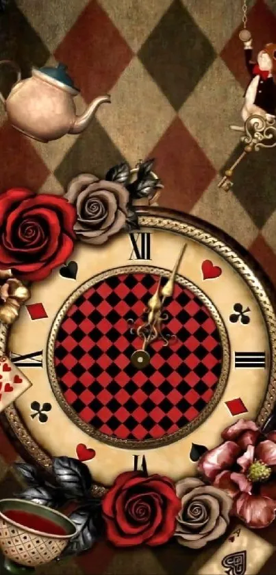 Vintage clock with roses mobile wallpaper.