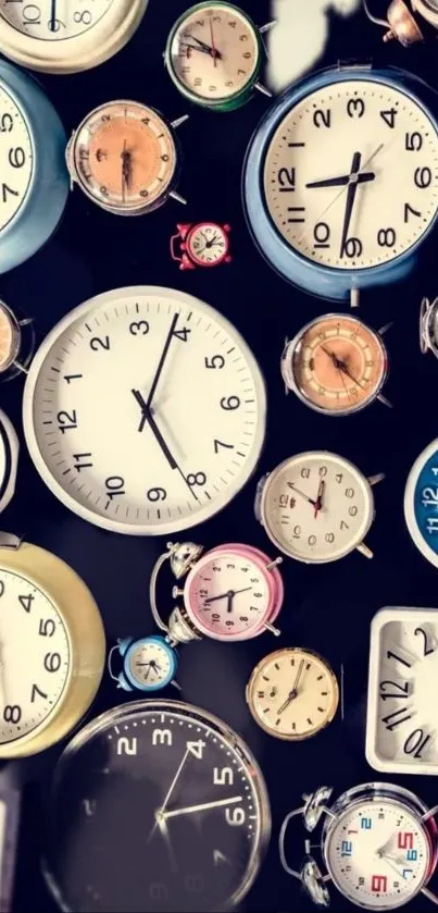 Vintage clock collection wallpaper with elegant and retro design elements.