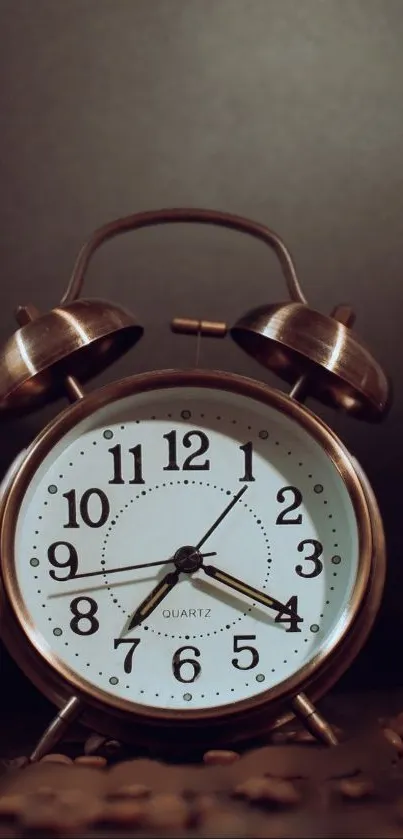 Close-up of a vintage alarm clock on a dark background.