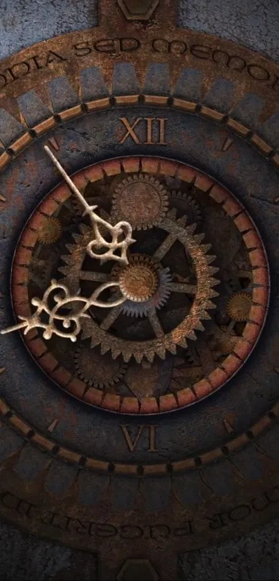 Intricate vintage clockwork wallpaper with Roman numerals and gears.