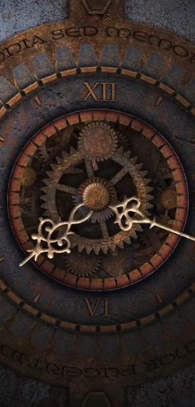 Intricate steampunk clock gears with a dark, vintage aesthetic for mobile wallpaper.