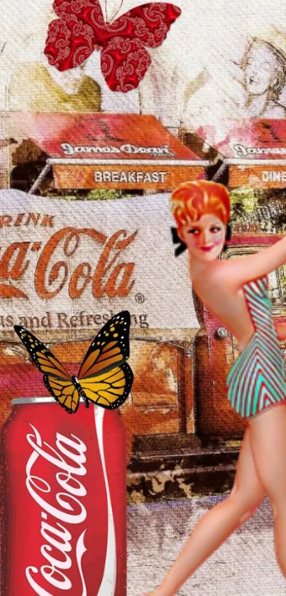 Vintage Coca-Cola themed wallpaper with iconic elements and retro art style.