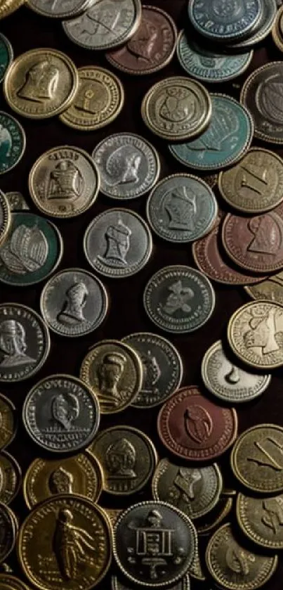 Vintage coins on a dark background.