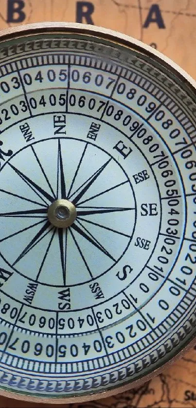 Vintage compass overlay on rustic world map wallpaper.