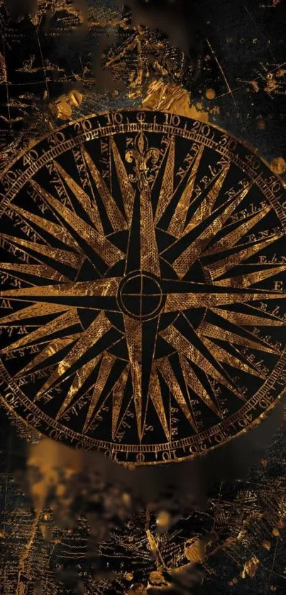 Vintage compass with golden details on a black background.