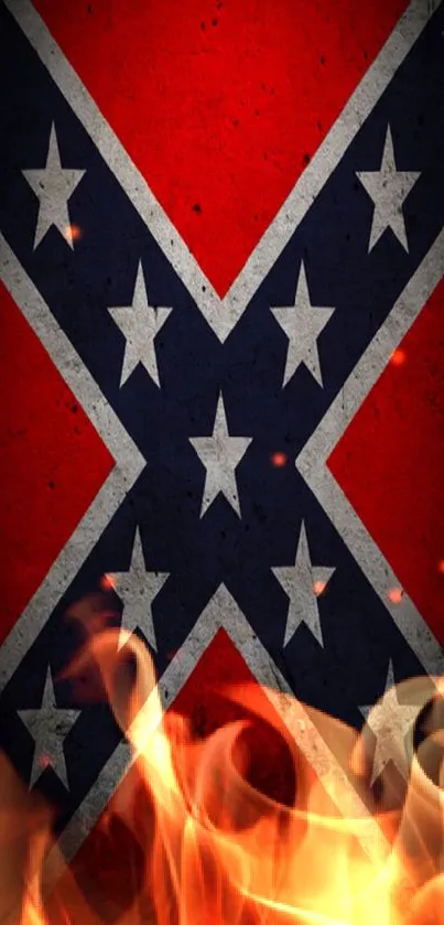 Mobile wallpaper with a vintage Confederate flag on a red background.