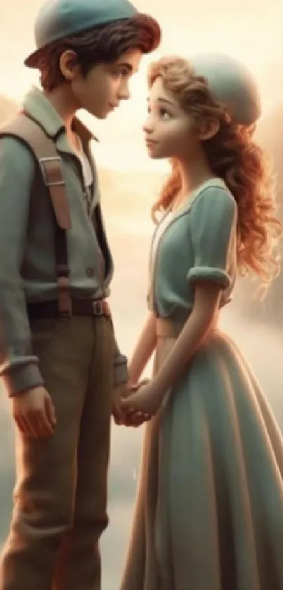 Vintage couple in elegant attire wallpaper with a nostalgic feel.