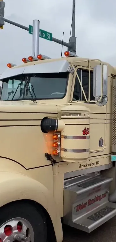 Vintage cream truck with chrome details.