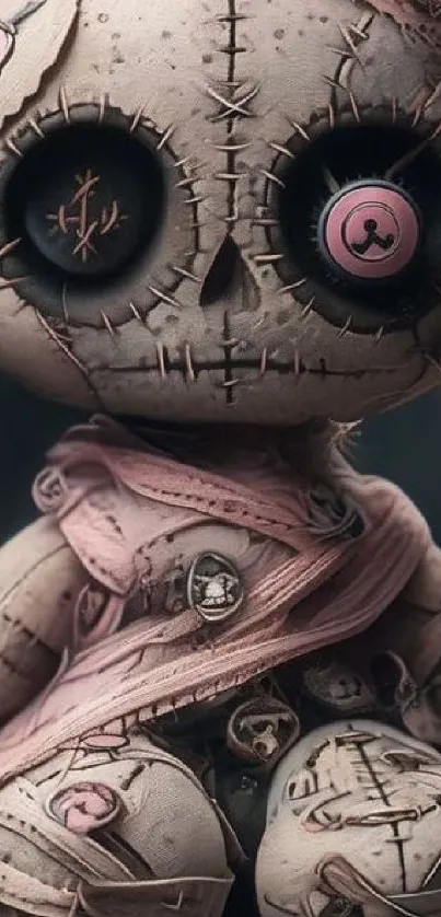Vintage-style stitched doll with intricate details.