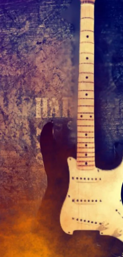 Vintage electric guitar with artistic texture background.