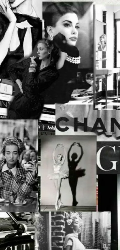 Black and white vintage fashion collage wallpaper.