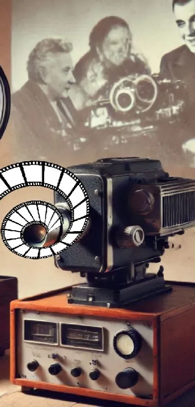 Vintage film projector with nostalgic film reel and classic movie vibe.