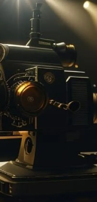 Vintage film projector with cinematic lighting.