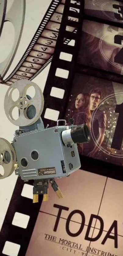 Vintage film reel and projector mobile wallpaper.