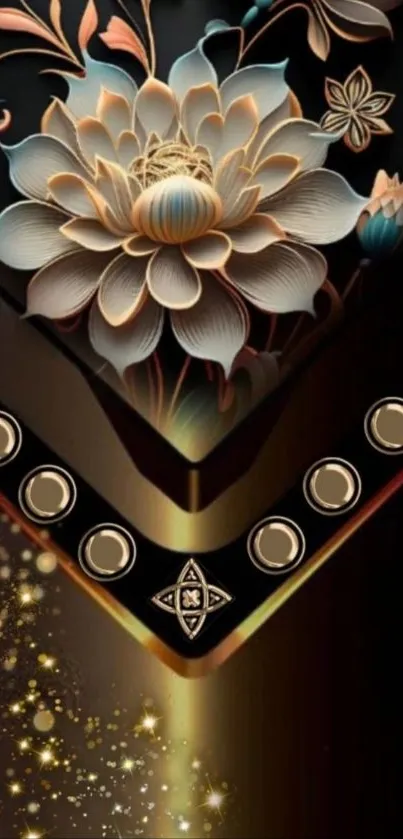 Vintage floral art wallpaper with geometric patterns.
