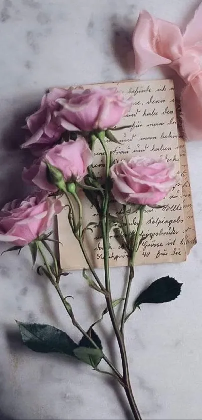 Elegant vintage wallpaper with pink roses.