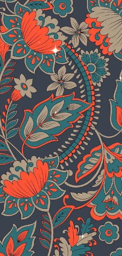 Vintage floral wallpaper with vibrant colors.