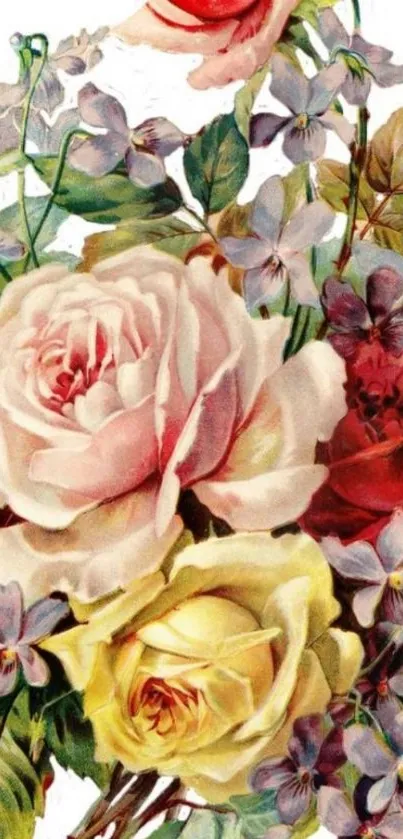 Vintage floral phone wallpaper with roses.