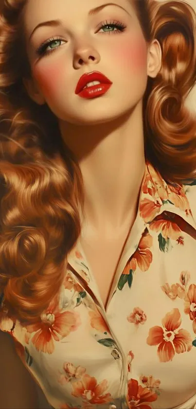 Vintage-inspired wallpaper featuring floral portrait art.