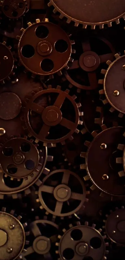 Intricate bronze gears in steampunk style create a vintage wallpaper aesthetic.