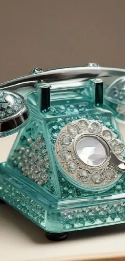 Vintage crystal rotary phone with turquoise design.