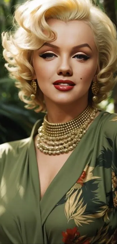 Vintage-inspired portrait of a glamorous woman in elegant attire.