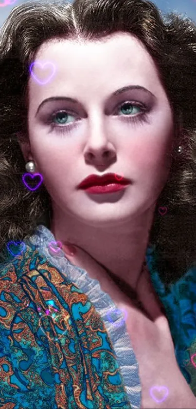 Vintage glamour portrait with vibrant colors.