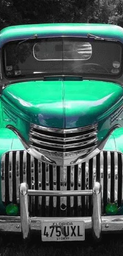 Vintage green truck with chrome details.