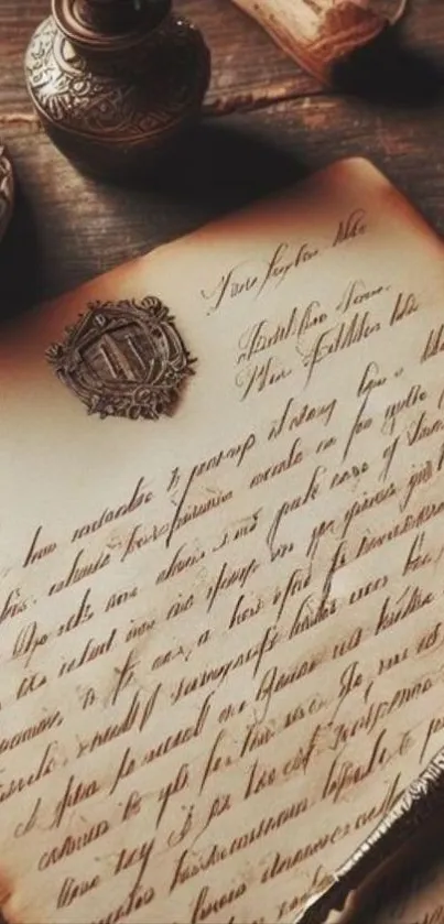 Vintage handwritten letter with a quill.