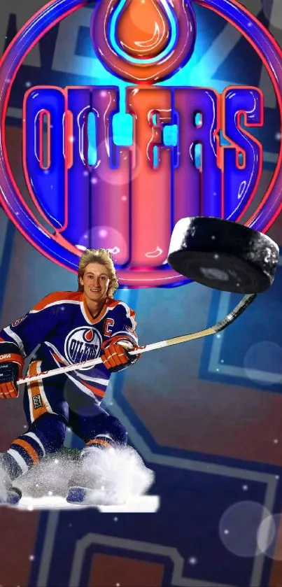 Retro hockey wallpaper with Oilers theme and vibrant colors.