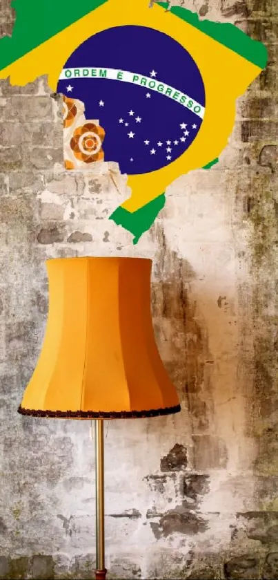 Orange vintage lamp with Brazil flag design.