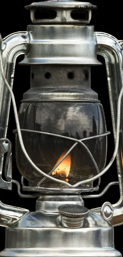 Vintage kerosene lantern glowing with rustic charm, perfect for mobile wallpaper.