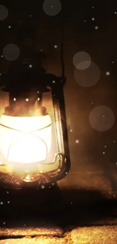 A warm glowing lantern in a dark, starry night setting.