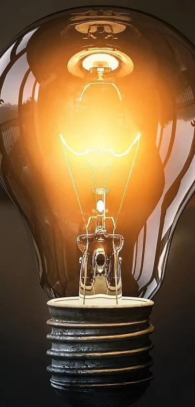 Vintage light bulb with glowing amber filament.