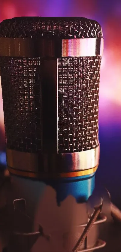 Vintage microphone against a vibrant, colorful background.