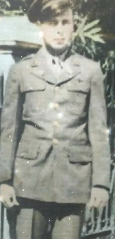 Vintage military uniform portrait with a classic backdrop.