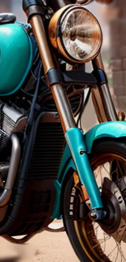 Teal vintage motorcycle with retro charm.