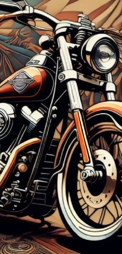 Vintage motorcycle art wallpaper with orange hues.