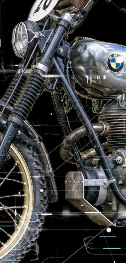 Vintage BMW motorcycle with black background on mobile wallpaper.