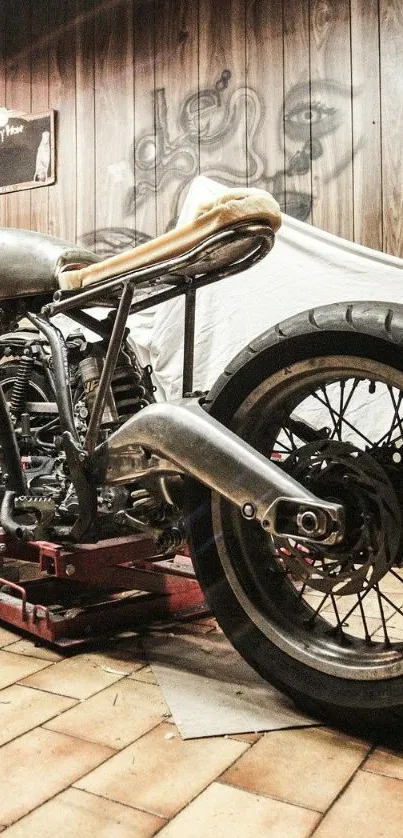 Vintage motorcycle in a rustic garage