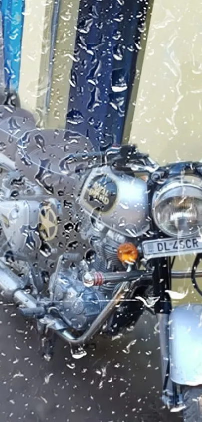 Vintage motorcycle wallpaper with rain effect.