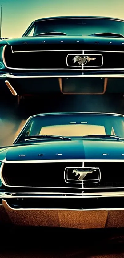 Classic Ford Mustang on a dramatic blue background, perfect for car enthusiasts.