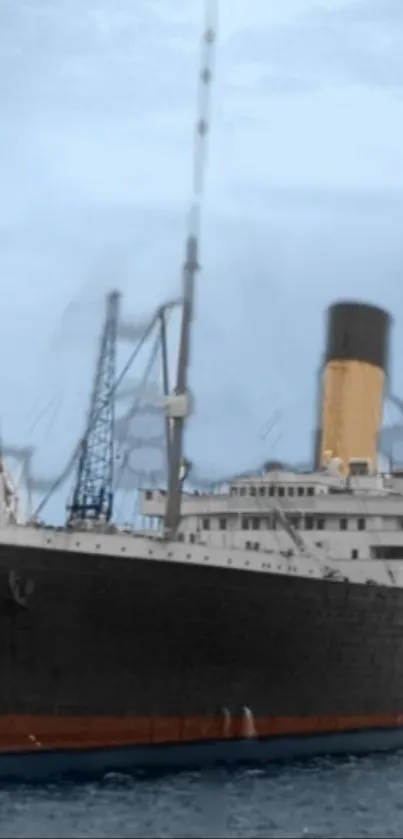 Historic ocean liner against a blue sky, vintage mobile wallpaper.