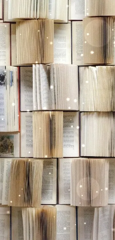 Mobile wallpaper with open vintage books on display.