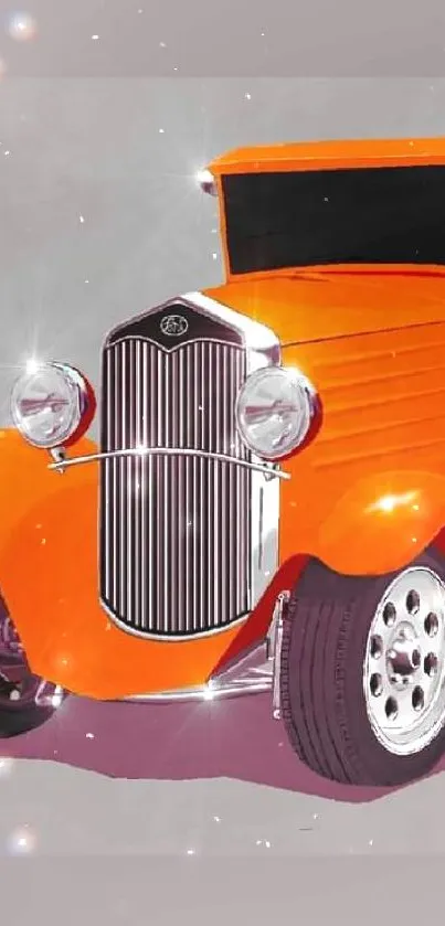 Orange vintage hot rod car on gray background.